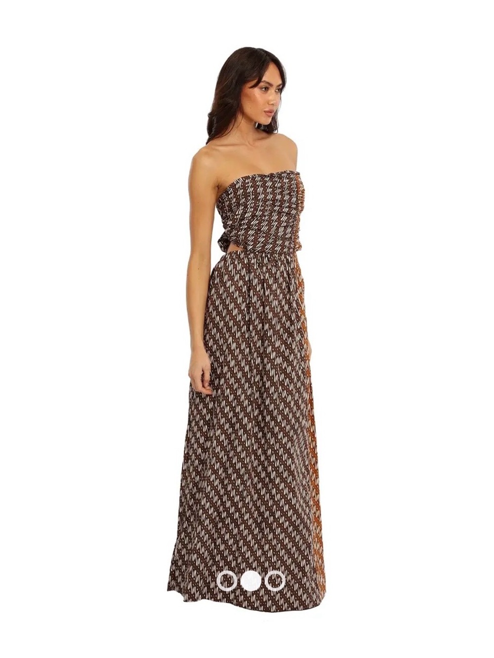 bassike Brown Printed Strapless Cutout Maxi Dress